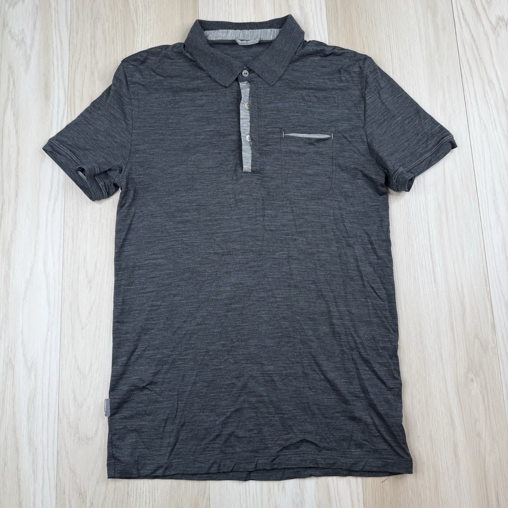 Icebreaker Polo Shirt Gray Merino Wool Performance Lightweight Hiking Mens Small